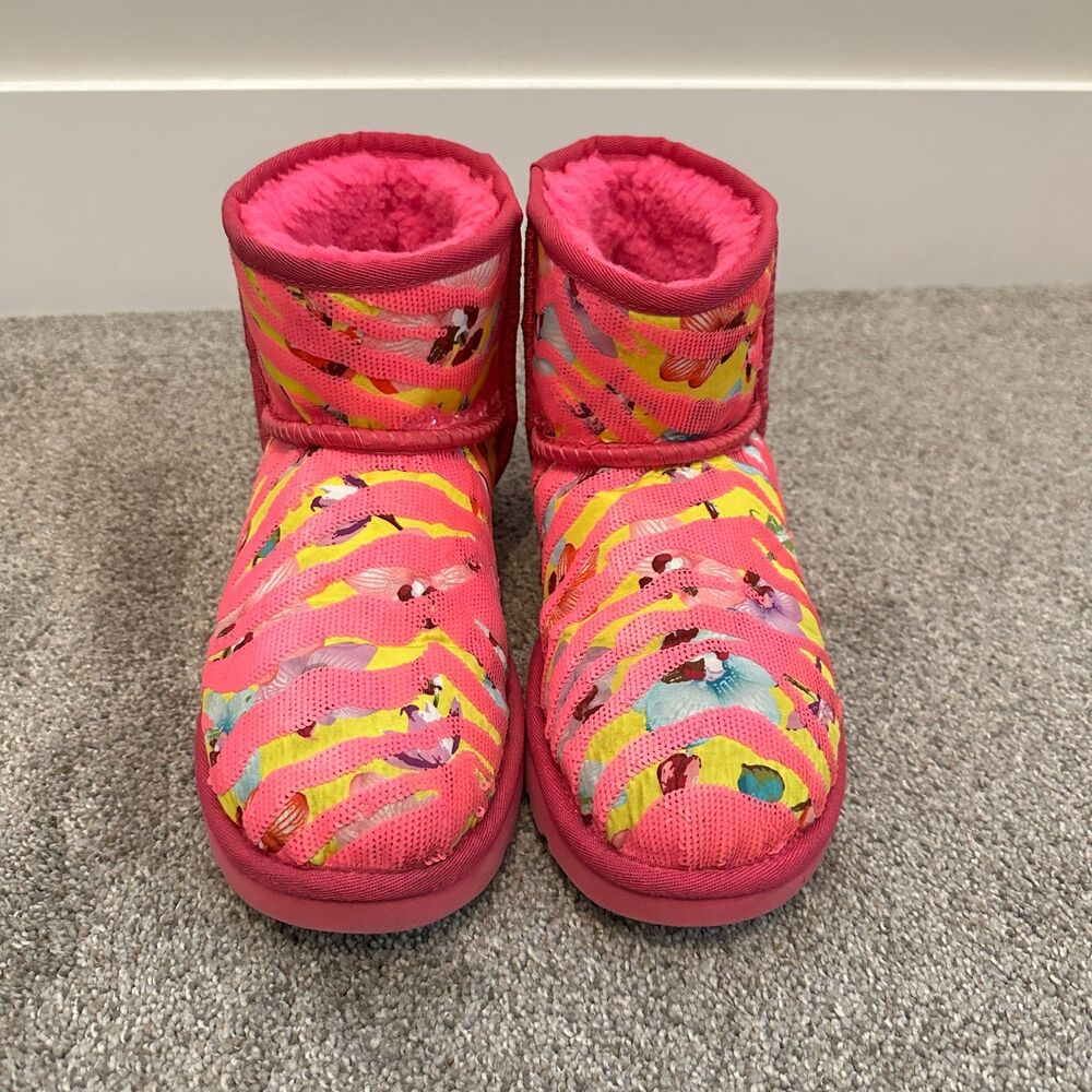 UGG Classic Mini Tiger Flower Sequin Pink Boots 1124951 Women's 8 - Picture 3 of 13